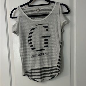 GUESS Gray and White Graphic Crop Tee